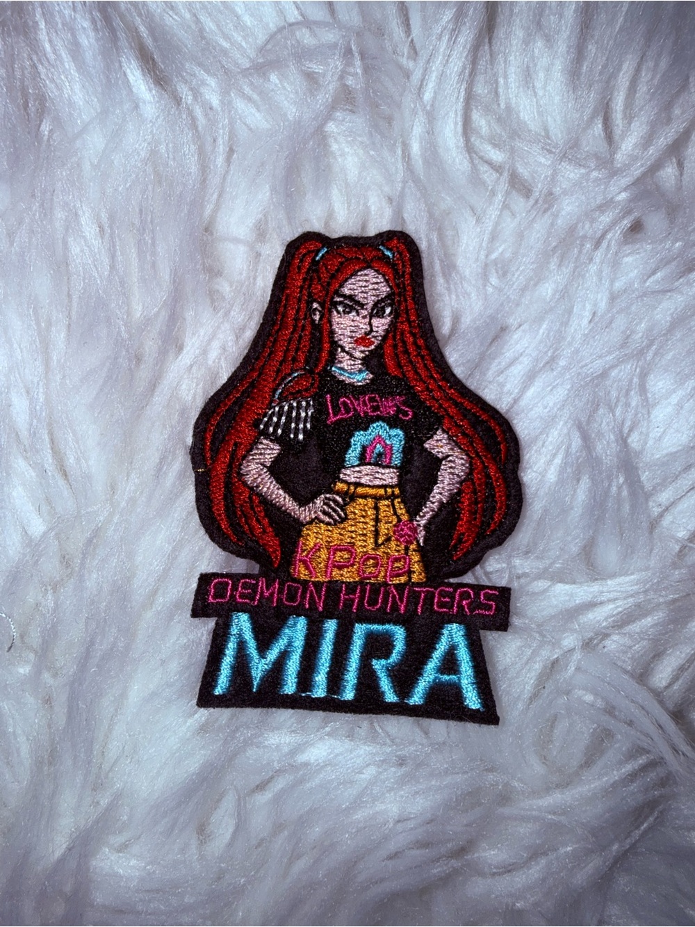 MIRA K-Pop Demon Hunters Embroidered Iron on Patch - Red Hair, Black, Yellow